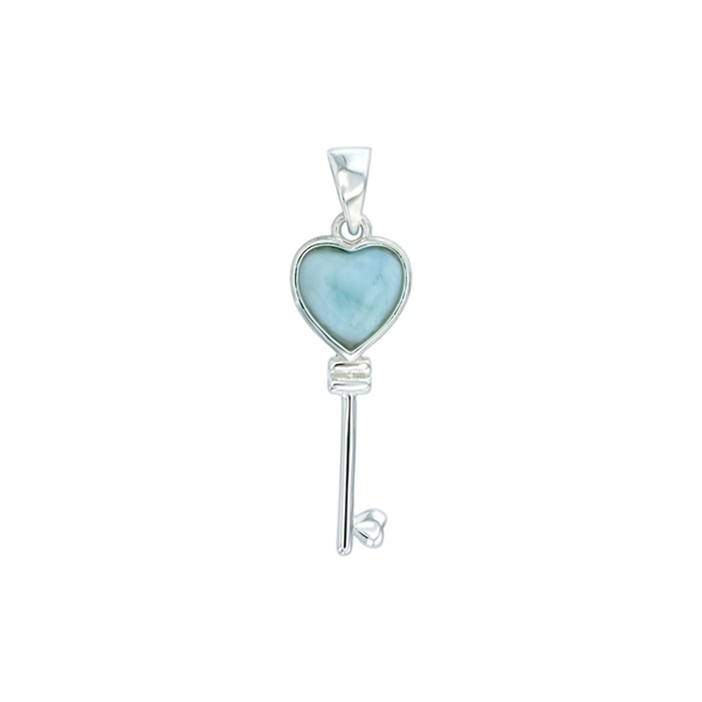 925 Sterling Silver Larimar Heart Shape Key Pendant 2.49 gm
